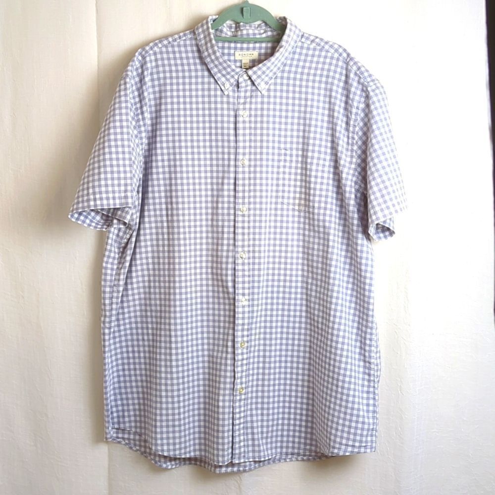 Sonoma  Shirt 3XL Big and Tall Gray and White Gingham Short Sleeve Shirt